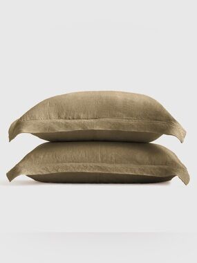 NWT Quince European Linen Double Flange Sham Standard Size Set of Two in Aloe